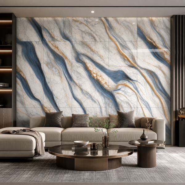 Royal Wave – Blue & Gold Marble Accent Tile