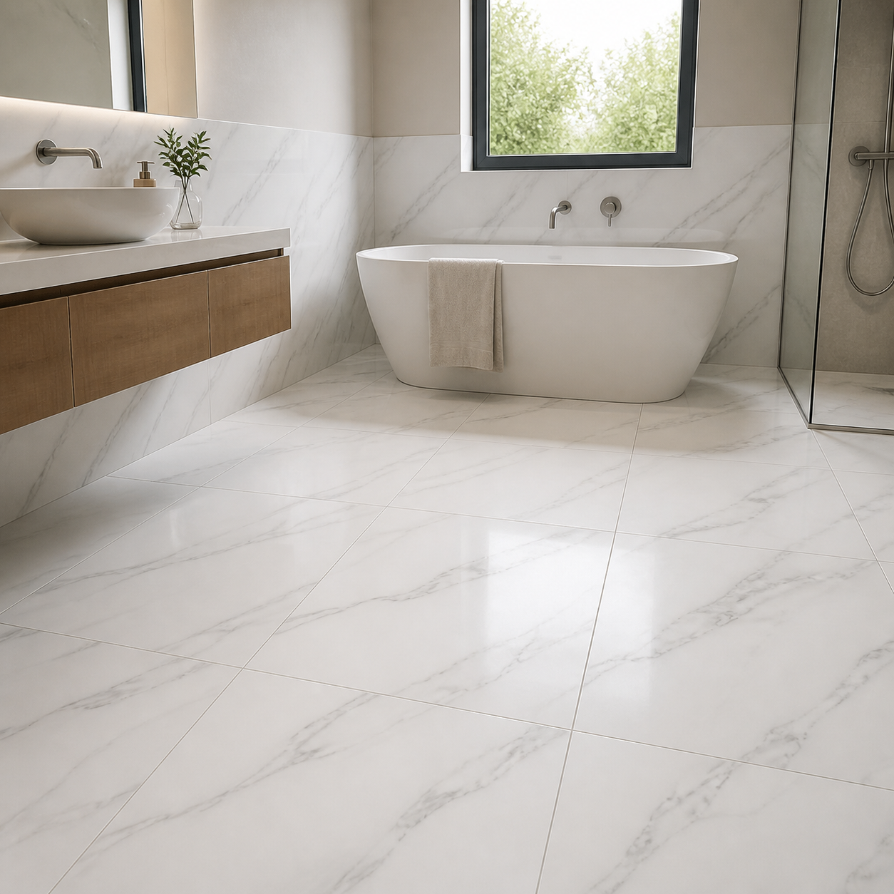 Elegance White Marble Effect Porcelain Tile 600×600mm