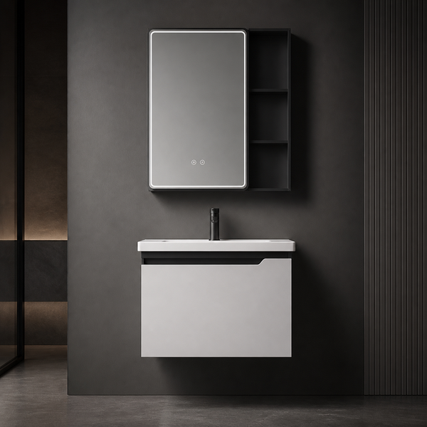 Monochrome Halo Wall-Mounted Vanity Set with Touch-Sensor Defogging LED Mirror image 1