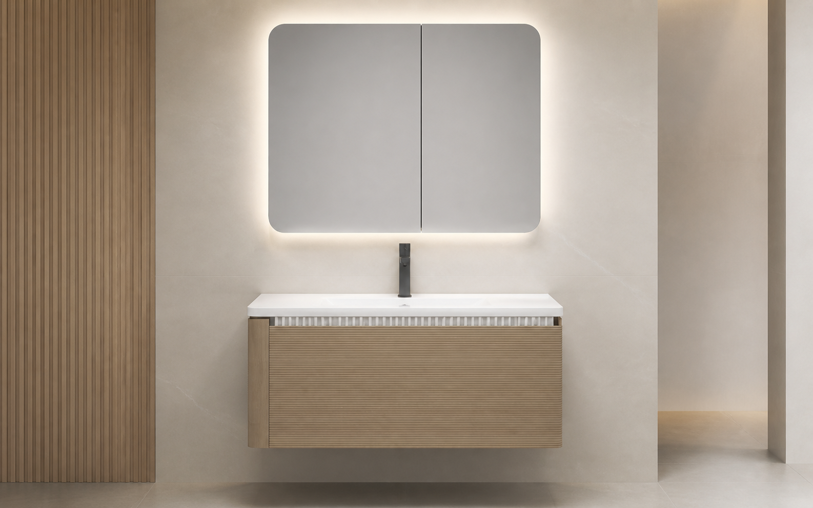 Nordic Flute Wall-Mounted Vanity Set with Motion-Sensor LED Mirror