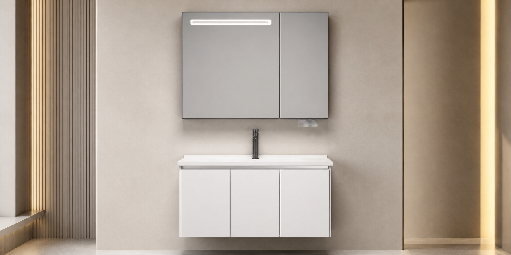 Ivory Horizon Wall-Mounted Vanity Set with Motion-Sensor LED Mirror