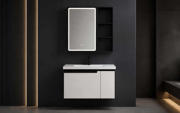 Monochrome Balance Wall-Mounted Vanity Set with Touch-Sensor Defogging LED Mirror image 1