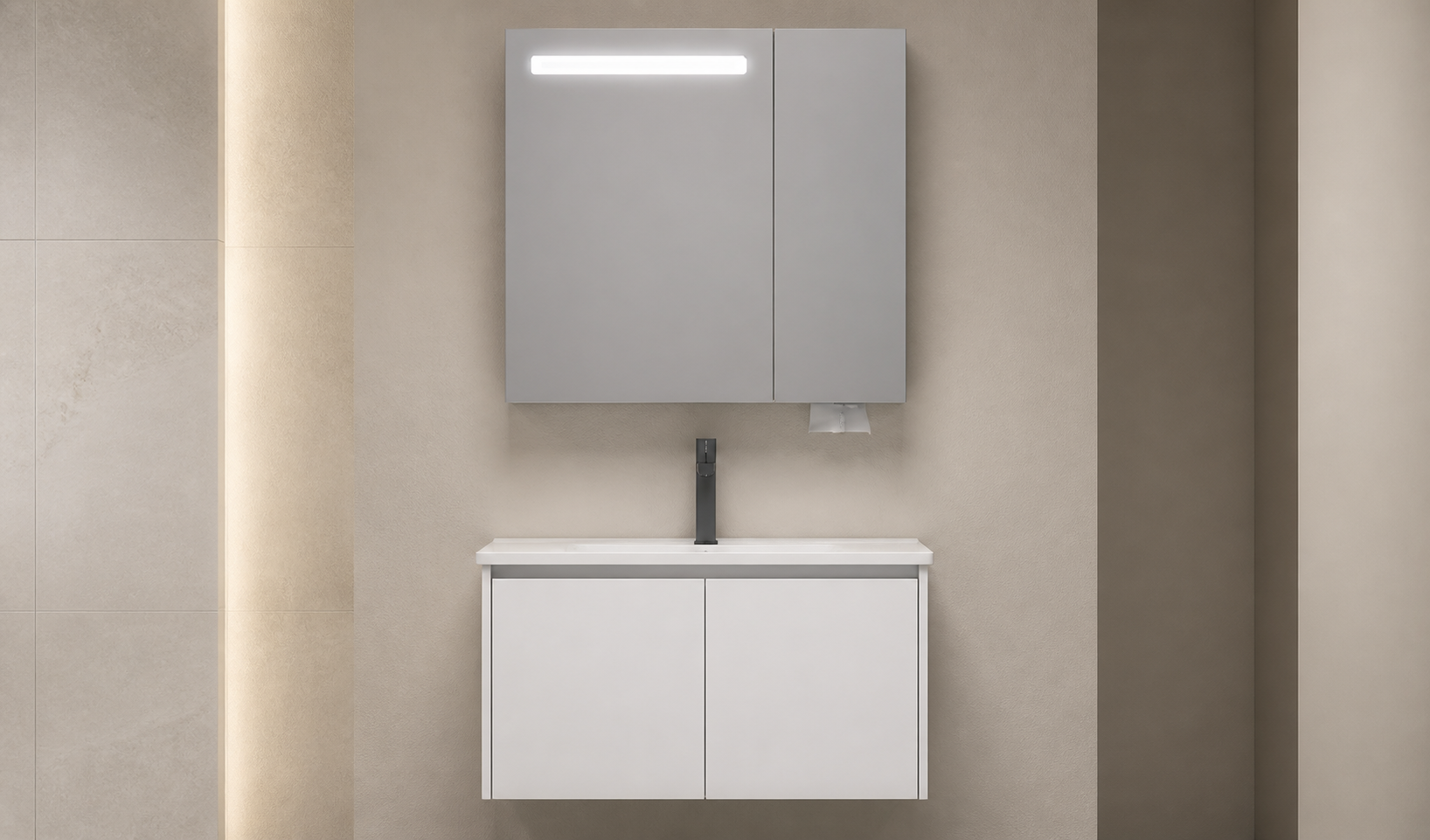 Ivory Balance Wall-Mounted Vanity Set with Motion-Sensor LED Mirror
