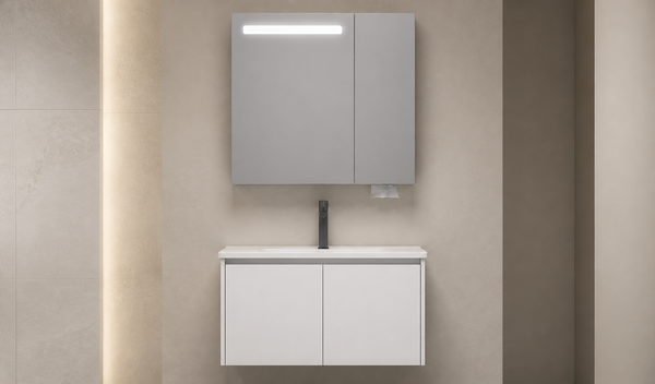 Ivory Balance Wall-Mounted Vanity Set with Motion-Sensor LED Mirror image 1