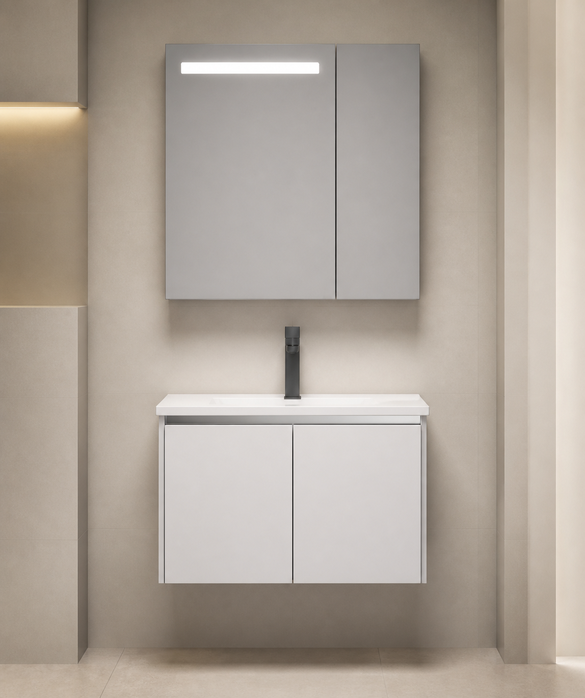 Ivory Pure Wall-Mounted Vanity Set with Motion-Sensor LED Mirror