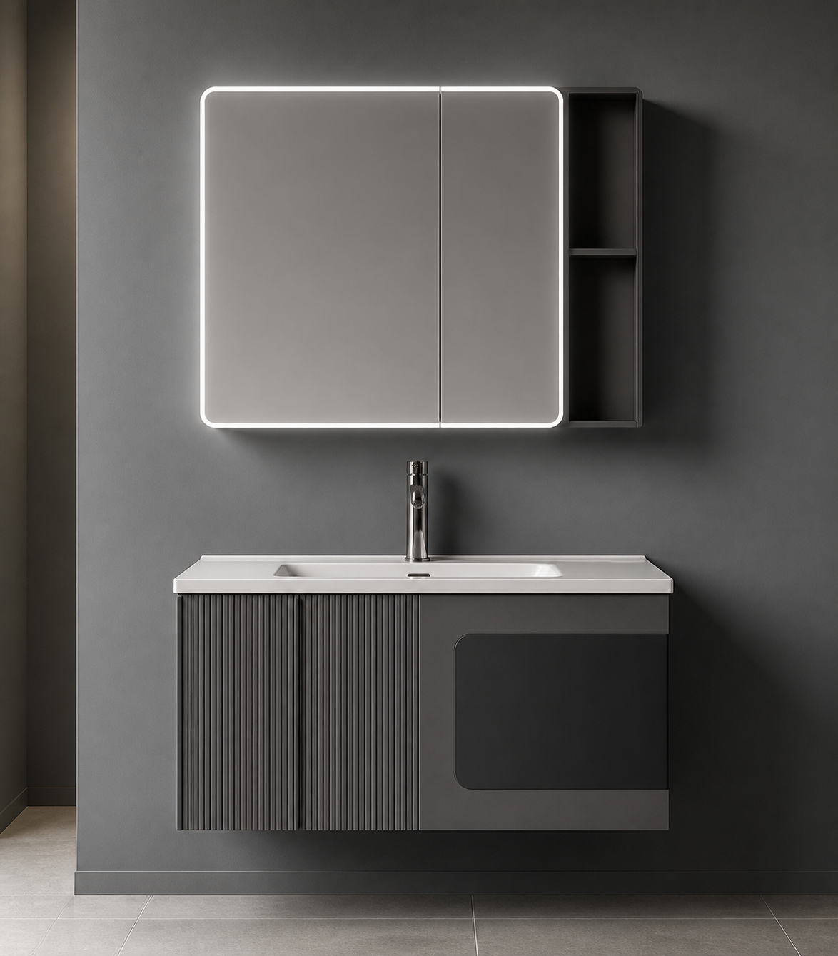 Graphite Gallery Wall-Mounted Vanity Set with Touch-Sensor Defogging LED Mirror