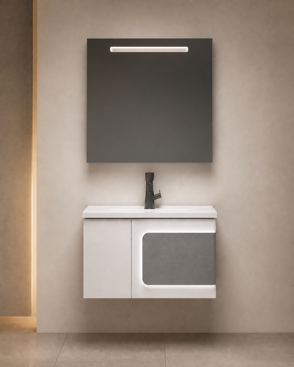 Ivory Curve Wall-Mounted Vanity Set with Motion-Sensor LED Mirror