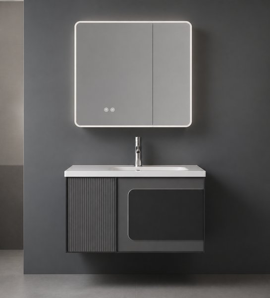 Graphite Balance Wall-Mounted Vanity Set with Touch-Sensor Defogging LED Mirror image 1