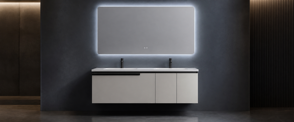 Monochrome Horizon Wall-Mounted Vanity Set with Touch-Sensor Defogging LED Mirror image 1